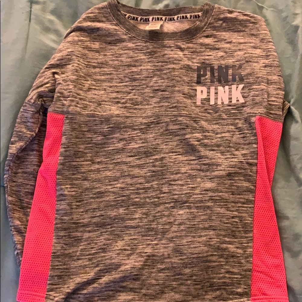 VS PINK Heather Gray Sweatshirt w Pink Mesh Detail